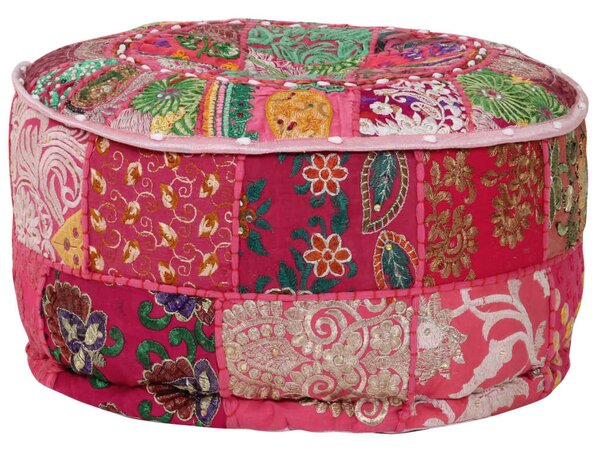 Kézzel készült kerek rózsaszín pamut patchwork puff 40 x 20 cm