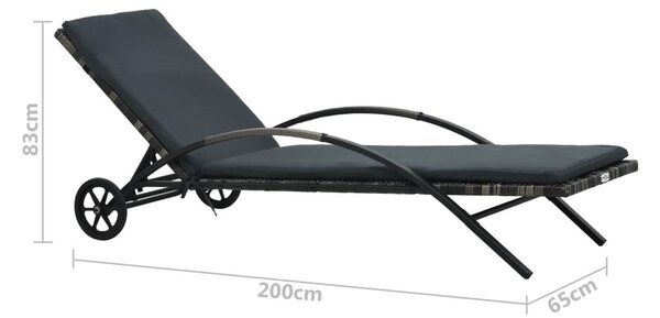 VidaXL Napozóágy párnával és kerekekkel polyrattan antracit