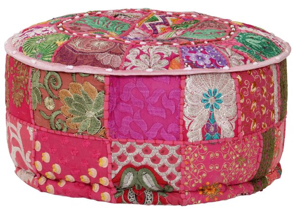 Kézzel készült kerek rózsaszín pamut patchwork puff 40 x 20 cm