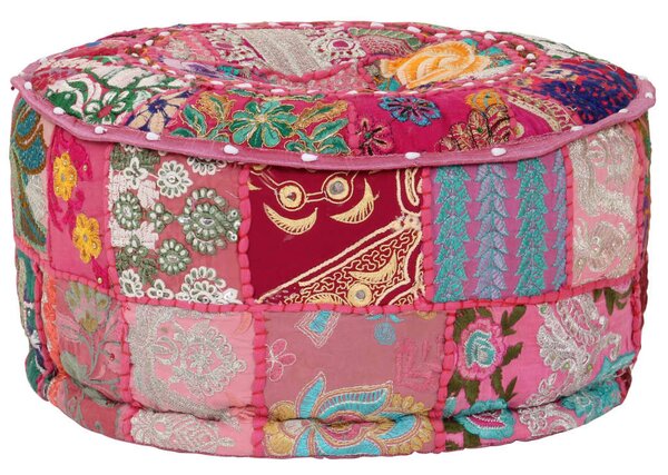 Kézzel készült kerek rózsaszín pamut patchwork puff 40 x 20 cm