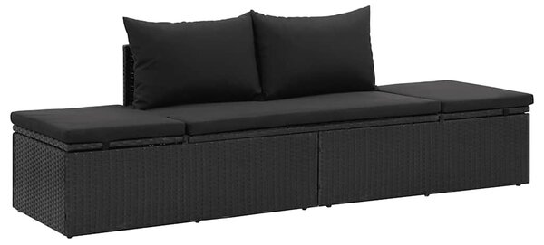 Fekete polyrattan napozóágy párnákkal