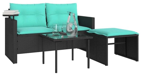 VidaXL 3 db fekete polyrattan kerti kanapégarnitúra párnákkal