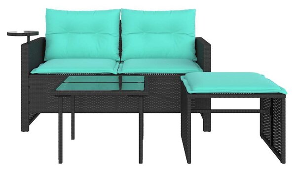 VidaXL 3 db fekete polyrattan kerti kanapégarnitúra párnákkal