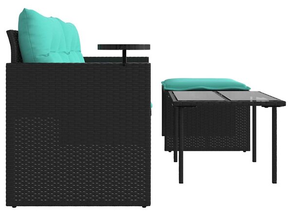 VidaXL 3 db fekete polyrattan kerti kanapégarnitúra párnákkal