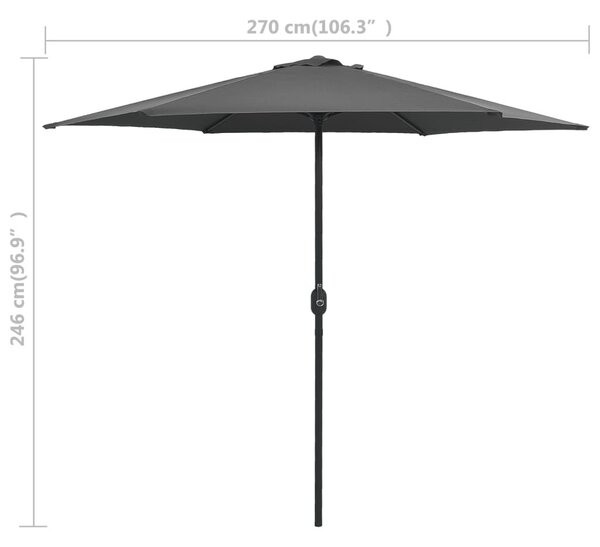 Antracitszürke kültéri napernyő alumíniumrúddal 270 x 246 cm