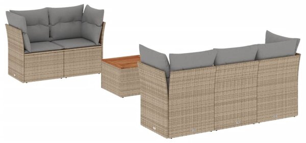 VidaXL 6 db bézs színű polyrattan kerti kanapégarnitúra párnákkal