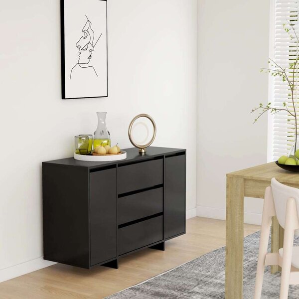 VidaXL fekete forgácslap tálalószekrény 3 fiókkal 120 x 41 x 75 cm