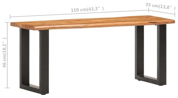 Tömör akácfa és acél természetes szélű pad 110 cm