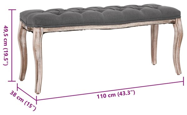 Sötétszürke tömör fa pad vászonkárpittal 110 x 38 x 48 cm