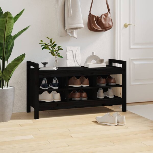 Fekete tömör fenyőfa előszoba pad 110x40x60 cm