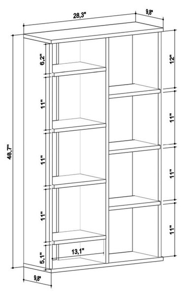 Polcos tároló könyvespolc 72x25x124cm szürke KH14-2