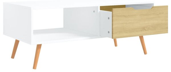 Fehér-sonoma színű szerelt fa dohányzóasztal 100 x 49,5 x 43 cm
