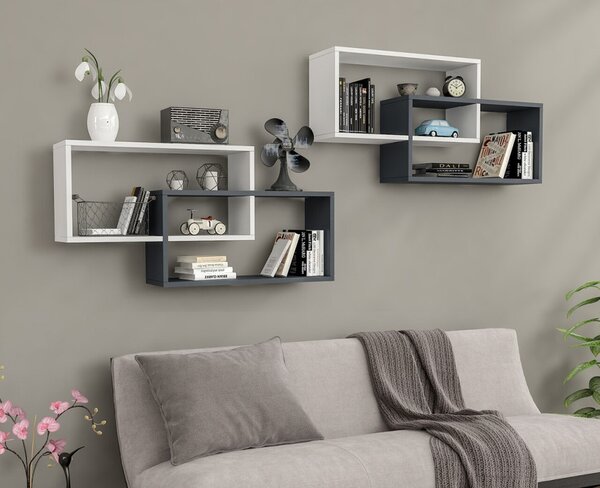 1db fali polc 104x22x45cm fehér szürke GR-01