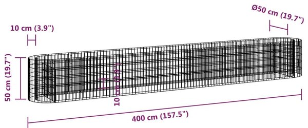 VidaXL horganyzott vas gabion magaságyás 400 x 50 x 50 cm
