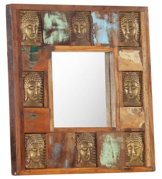 Tömör újrahasznosított fa tükör Buddha burkolattal 50 x 50 cm