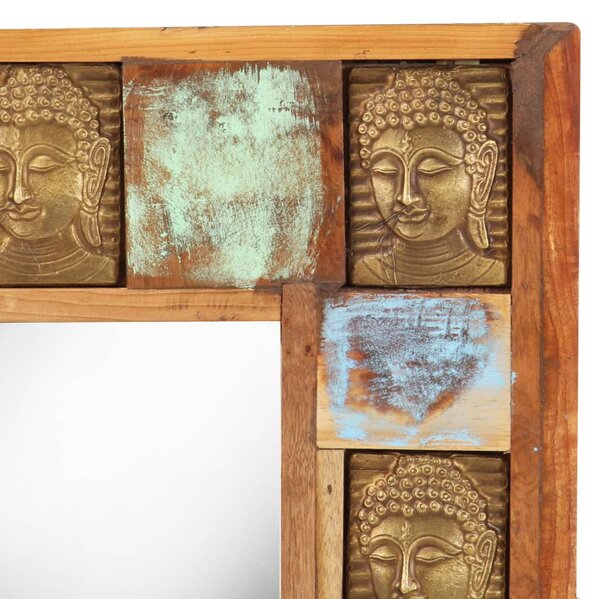 Tömör újrahasznosított fa tükör Buddha burkolattal 50 x 50 cm