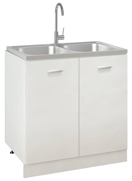 Ezüst rozsdamentes acél dupla konyhamosogató 800 x 500 x 155 mm