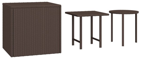 3 db barna polyrattan kisasztal