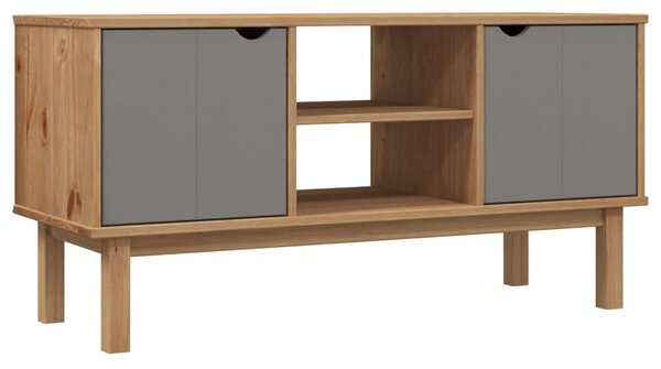 OTTA barna és szürke tömör fenyőfa TV-szekrény 113,5x43x57 cm