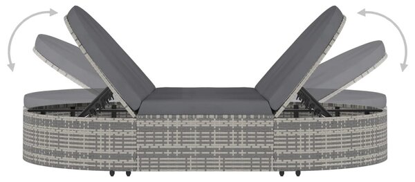 2 személyes szürke polyrattan kerti napozóágy párnával