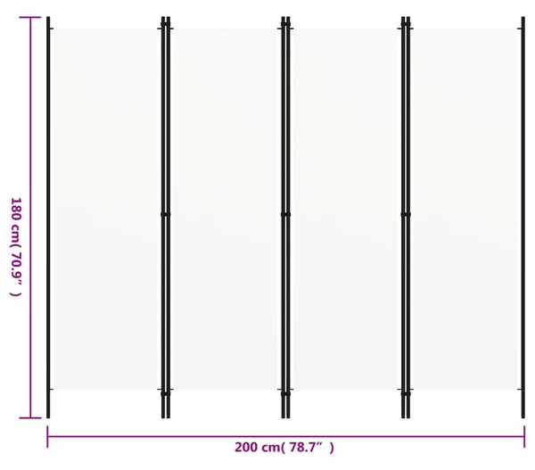 Fehér 4 paneles paraván 200 x 180 cm