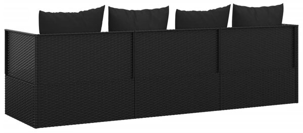 Fekete polyrattan kültéri társalgókanapé párnákkal