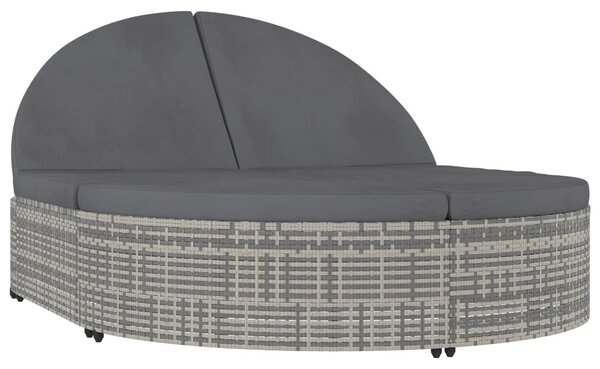 2 személyes szürke polyrattan kerti napozóágy párnával