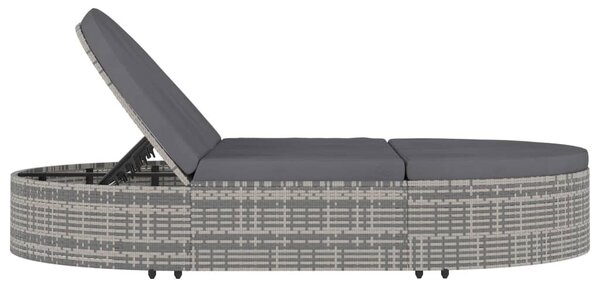 2 személyes szürke polyrattan kerti napozóágy párnával
