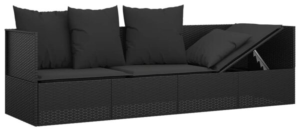 Fekete polyrattan kültéri társalgókanapé párnákkal