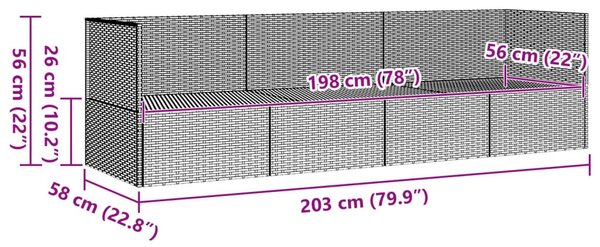 Fekete polyrattan kültéri társalgókanapé párnákkal
