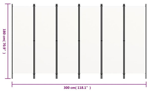 Fehér 6 paneles paraván 300 x 180 cm