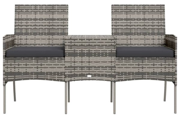 Kétszemélyes antracitszürke polyrattan kanapé teázóasztallal