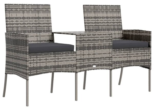 Kétszemélyes antracitszürke polyrattan kanapé teázóasztallal
