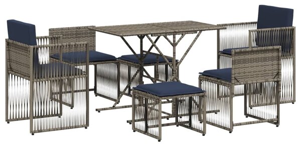 VidaXL 7 db szürke polyrattan kerti étkezőgarnitúra párnákkal