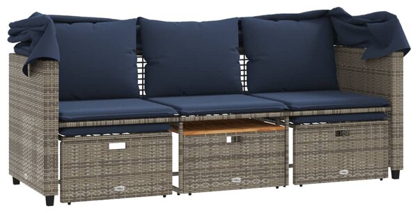 VidaXL 3 személyes szürke polyrattan kerti kanapé baldachinnal és székekkel