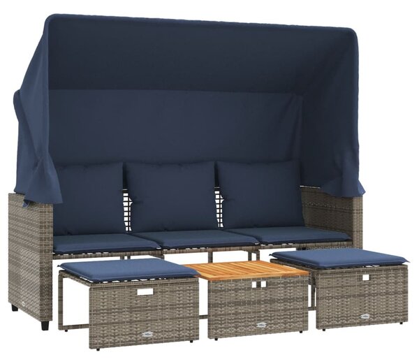 VidaXL 3 személyes szürke polyrattan kerti kanapé baldachinnal és székekkel