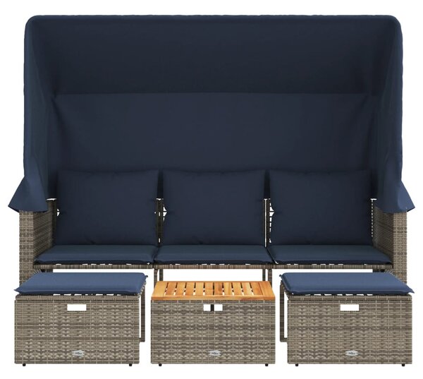 VidaXL 3 személyes szürke polyrattan kerti kanapé baldachinnal és székekkel