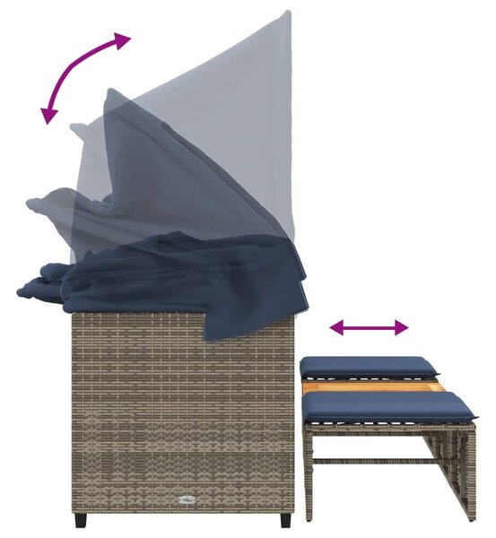 VidaXL 3 személyes szürke polyrattan kerti kanapé baldachinnal és székekkel