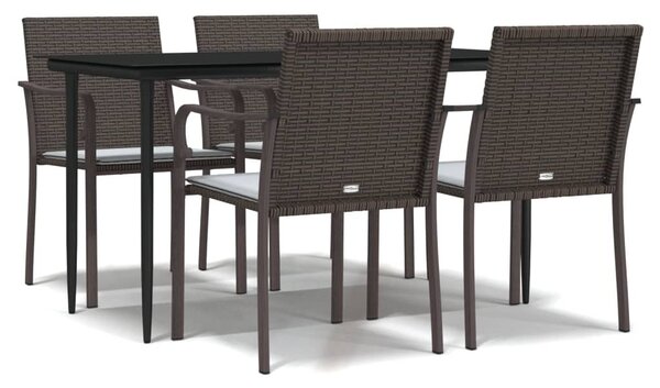 5 részes polyrattan és acél kerti étkezőgarnitúra párnával