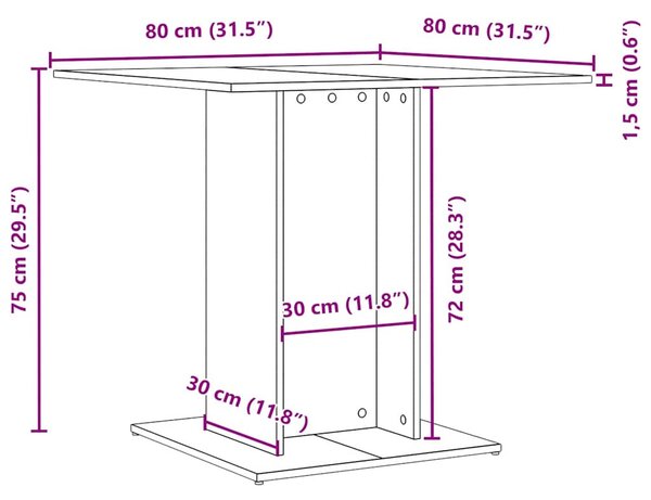 Fekete tölgyfa étkezőasztal 80 x 80 x 75 cm rétegelt fa