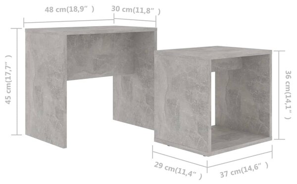 Betonszürke szerelt fa dohányzóasztal szett 48 x 30 x 45 cm