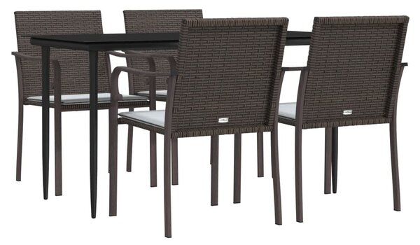 5 részes polyrattan és acél kerti étkezőgarnitúra párnával