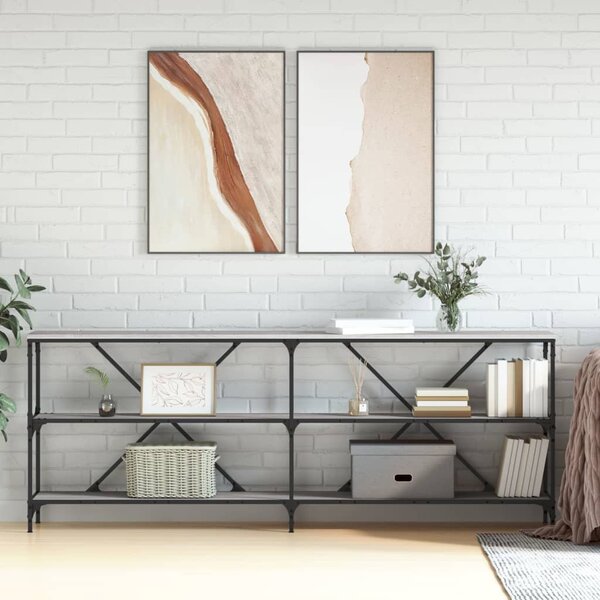 Szürke sonoma szerelt fa és vas konzolasztal 200x30x75 cm