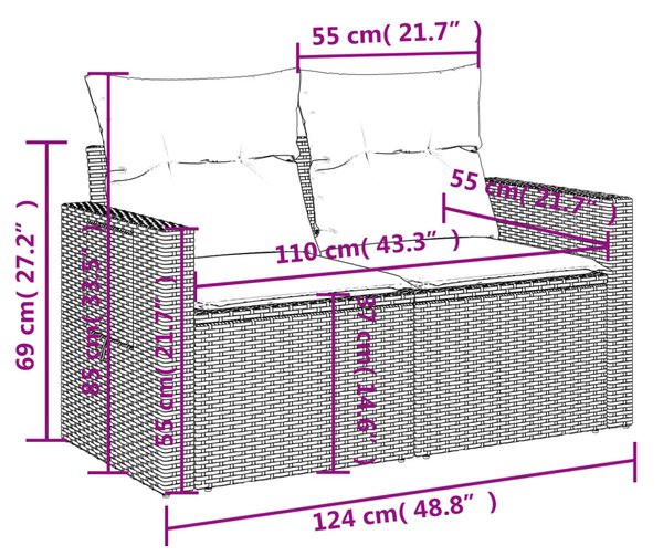 VidaXL 4 db szürke polyrattan kerti kanapégarnitúra párnákkal