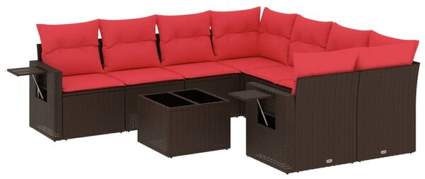 VidaXL 9 db barna polyrattan kerti kanapégarnitúra párnákkal