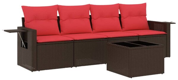 5 db barna polyrattan kerti kanapégarnitúra párnákkal