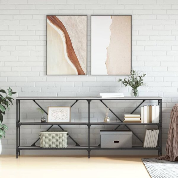 Szürke sonoma szerelt fa és vas konzolasztal 180x30x75 cm