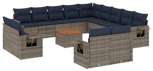 14 db szürke polyrattan kerti kanapégarnitúra párnákkal
