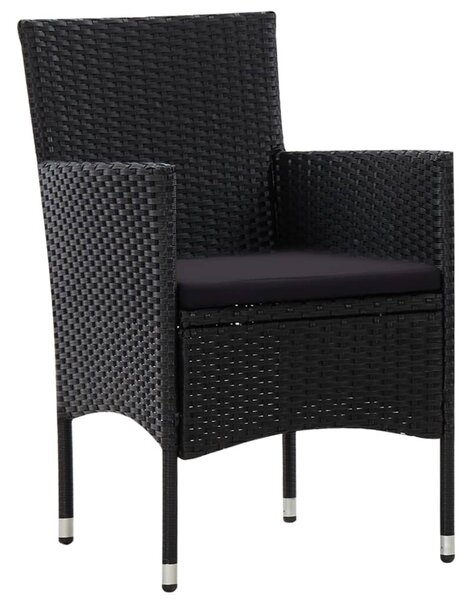 5 részes fekete polyrattan kerti bútorszett párnákkal