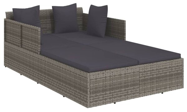 Szürke polyrattan napozóágy párnával 182 x 118 x 63 cm